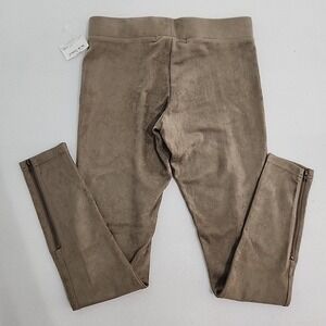 The Impeccable Pig Women's Brown Moto Style Suede Like Legging Pants Small